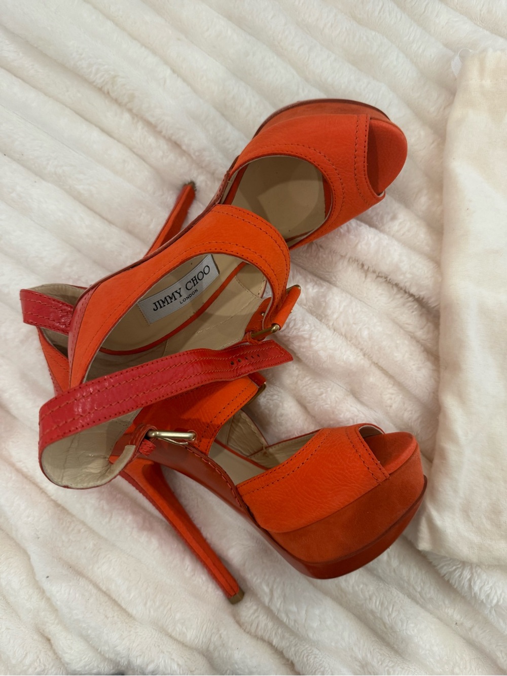 Jimmy Choo Orange and Red Suede Platform Sandals